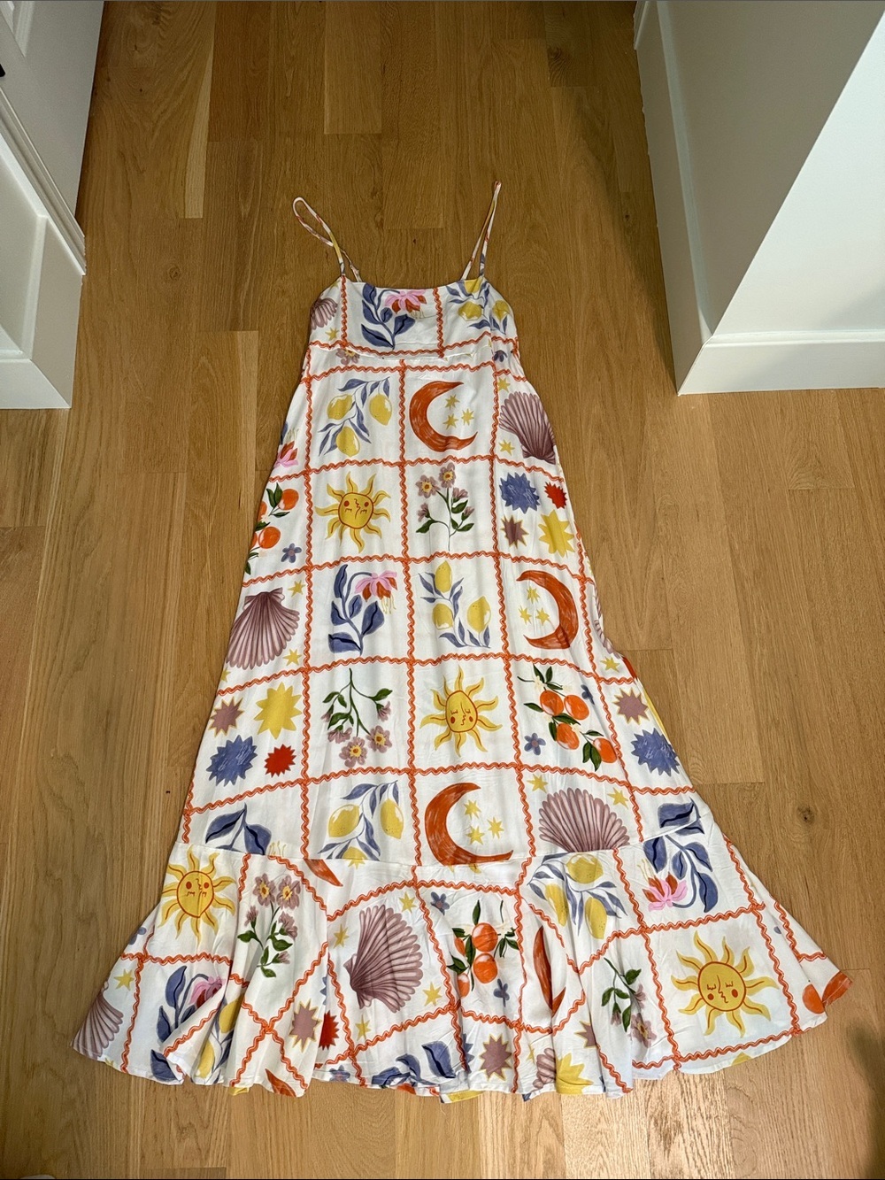 Sun & Moon Print Spaghetti-Strap Maxi Dress - White/Multi